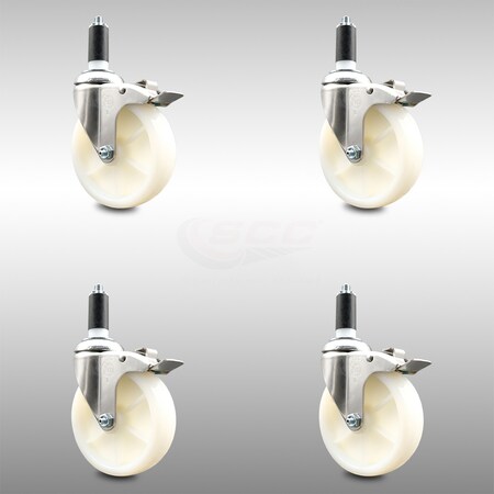 Service Caster 5 Inch 316SS Nylon Wheel Swivel 1-3/8 Inch Expanding Stem Caster Set Lock Brake SCC-SS316TTLEX20S514-NYS-138-4